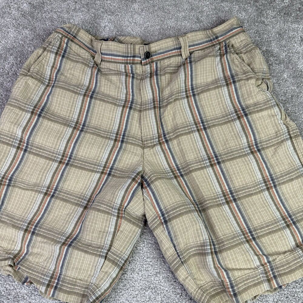 Tommy Bahama Shorts Men's 34 Brown Plaid Linen Silk Blend Casual Preppy Beach